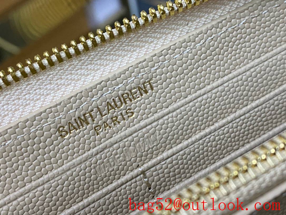 YSL Saint Laurent Monogram Zip Around Wallet Purse in Grained Leather Beige 358094