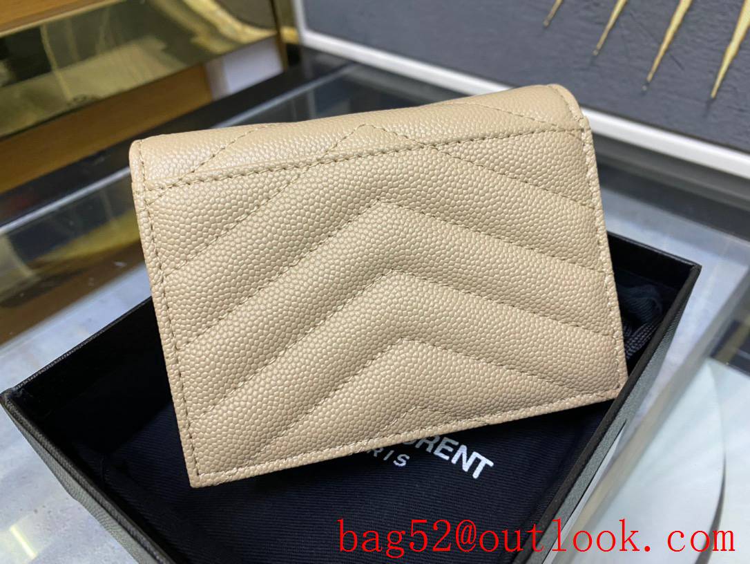 YSL Saint Laurent Monogram Short Wallet Card Case in Grained Leather Beige 459738