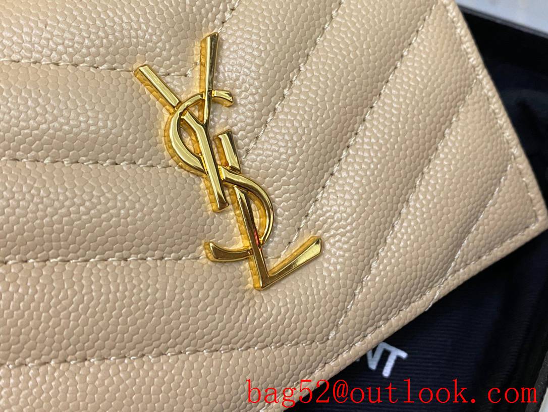 YSL Saint Laurent Monogram Short Wallet Card Case in Grained Leather Beige 459738