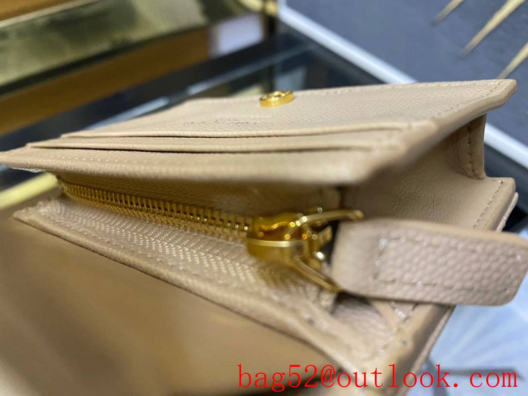 YSL Saint Laurent Monogram Short Wallet Card Case in Grained Leather Beige 459738