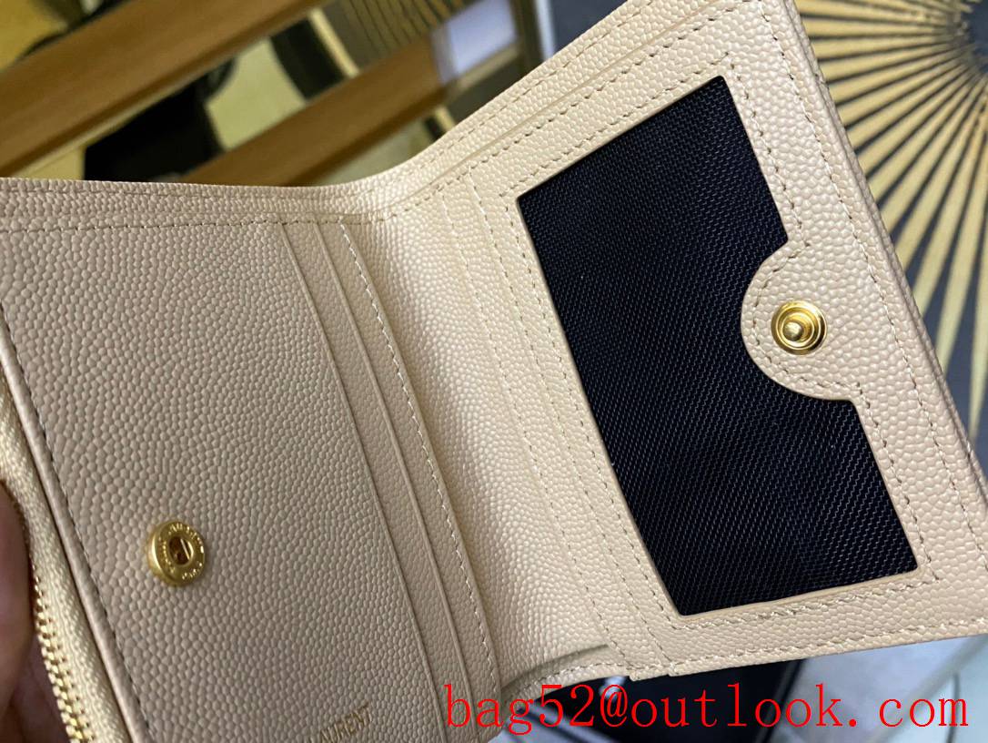 YSL Saint Laurent Monogram Bi-Fold Wallet Purse in Grained Leather Beige 575879