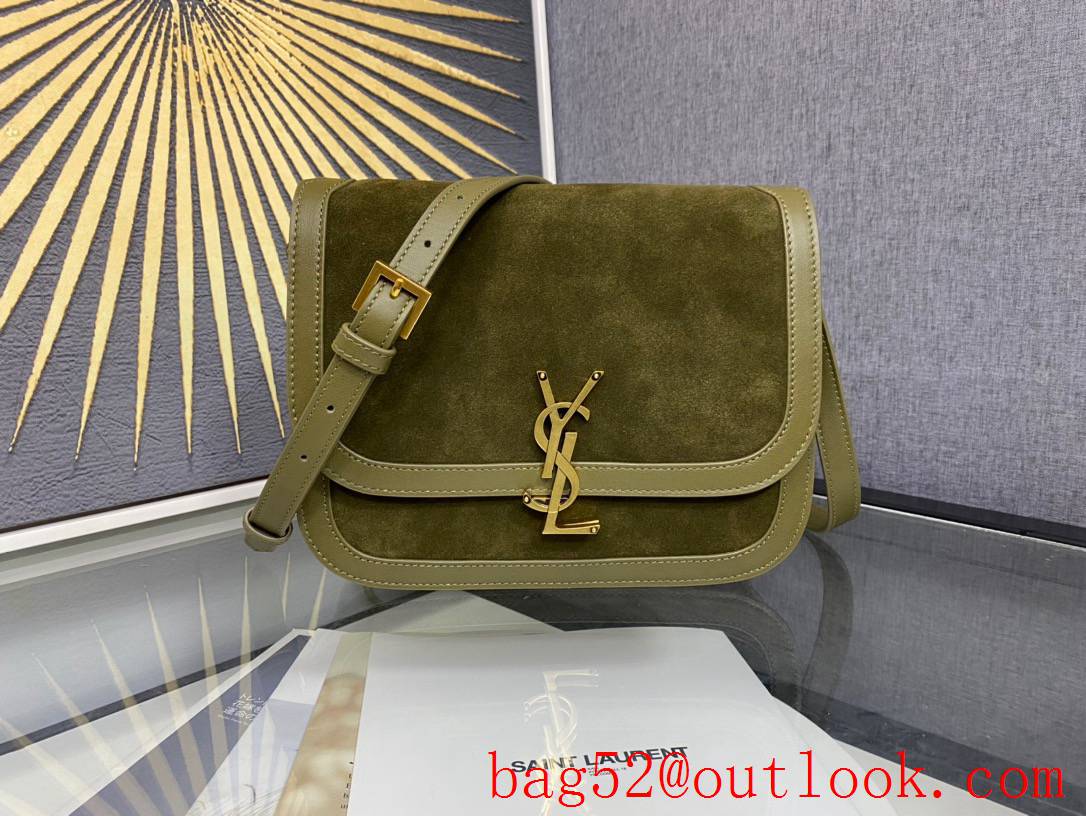 YSL Saint Laurent Solferino Medium Satchel Bag in Suede Leather Dark Green 635025
