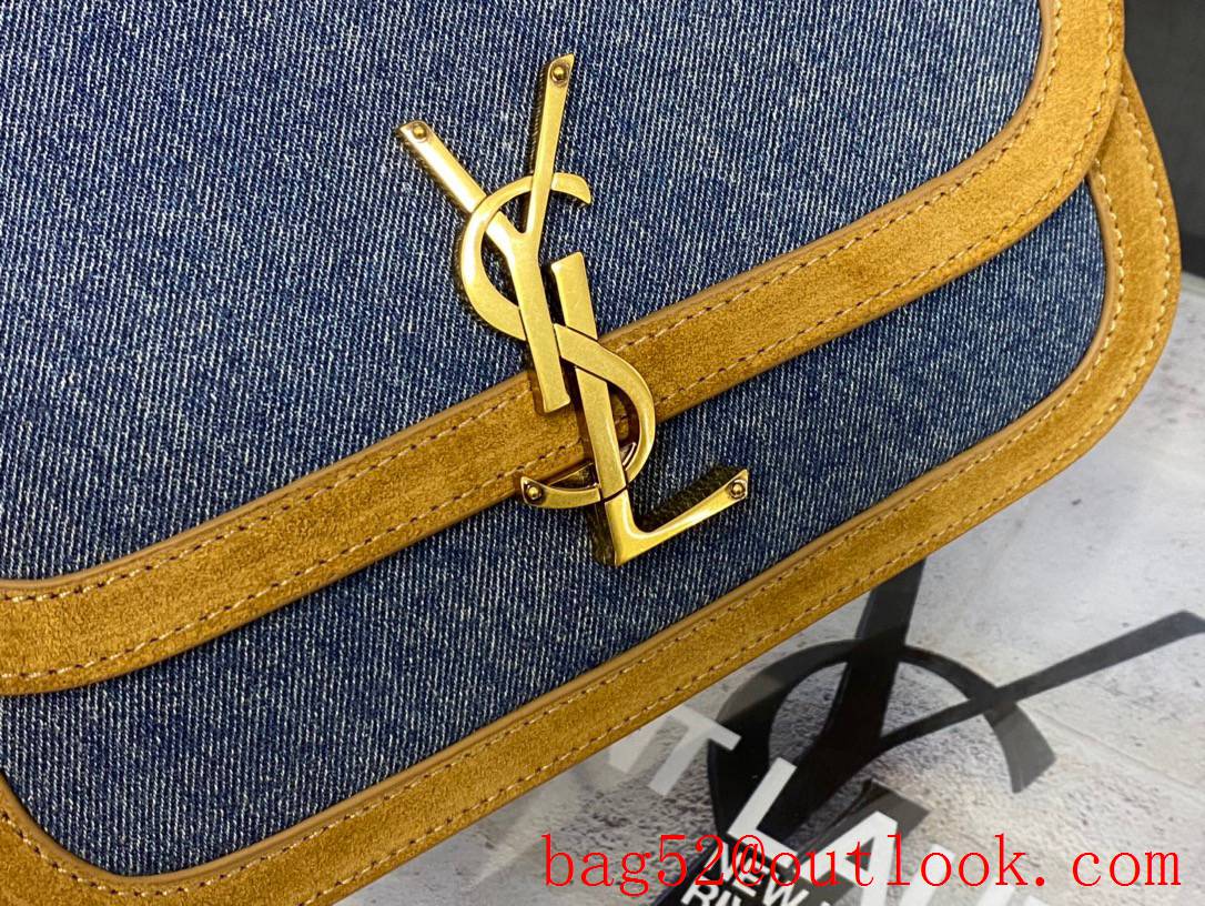 YSL Saint Laurent Solferino Medium Satchel Bag in Suede Leather and Denim 635025