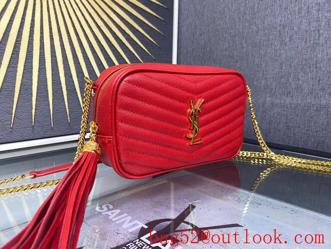 YSL Saint Laurent Lou Mini Camera Bag in Quilted Grain Leather Red 612579