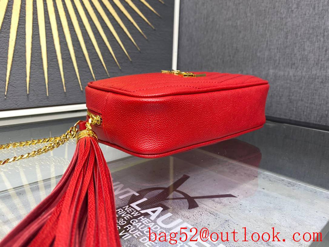 YSL Saint Laurent Lou Mini Camera Bag in Quilted Grain Leather Red 612579