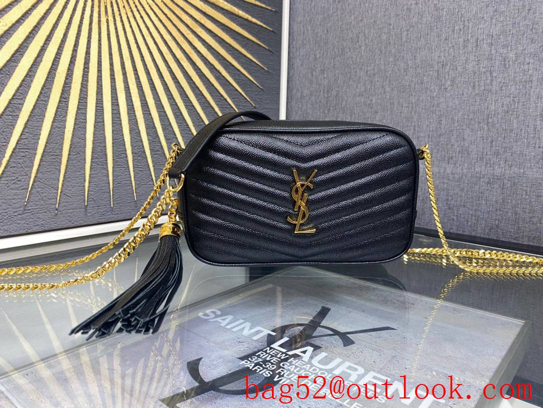 YSL Saint Laurent Lou Mini Camera Bag in Grained Leather Black Gold 612579