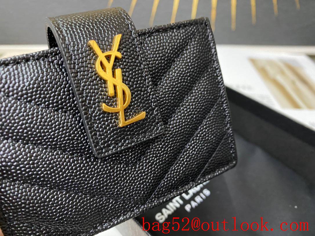 YSL Saint Laurent Monogram Business Card Case Purse in Grain Leather Gold 607907