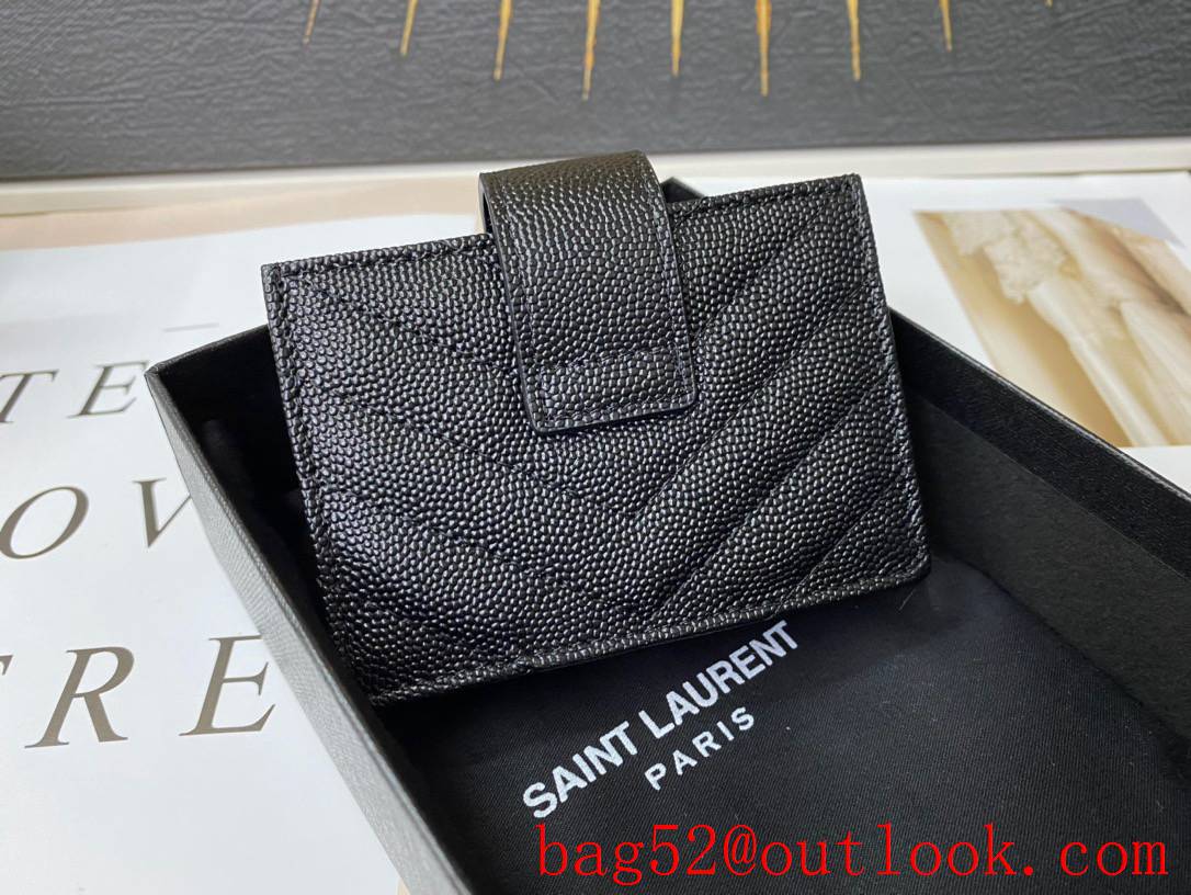 YSL Saint Laurent Monogram Business Card Case Purse in Grain Leather Silver 607907