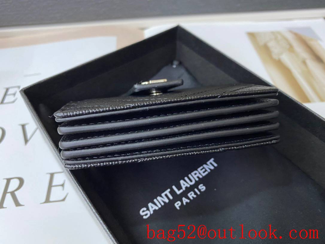 YSL Saint Laurent Monogram Business Card Case Purse in Grain Leather Silver 607907