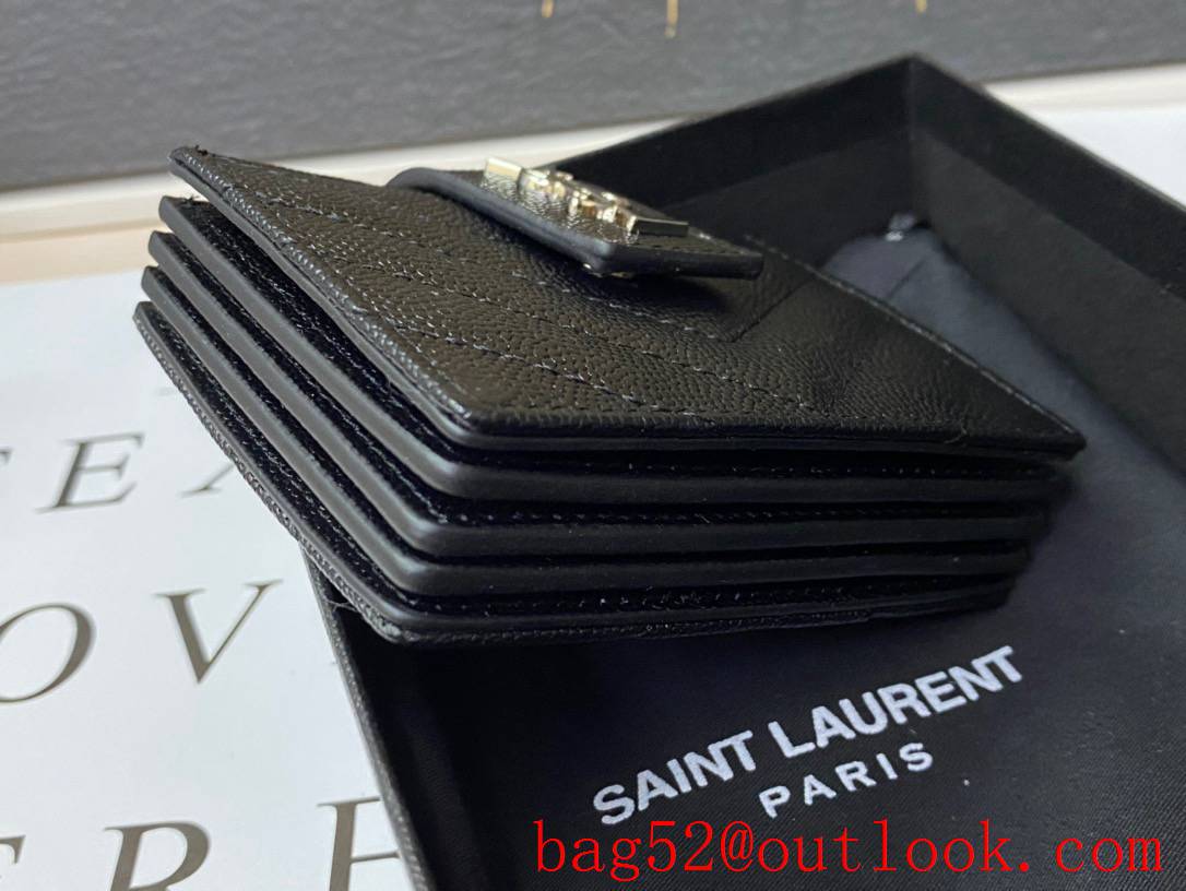 YSL Saint Laurent Monogram Business Card Case Purse in Grain Leather Silver 607907