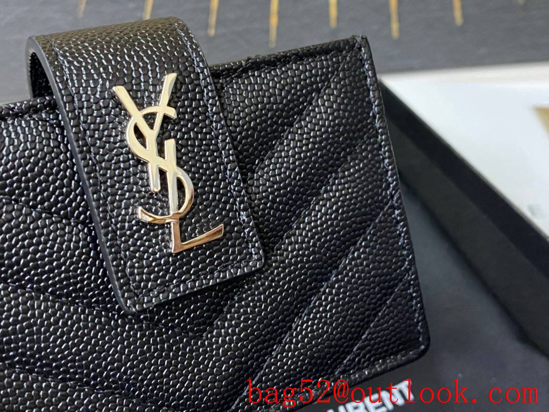 YSL Saint Laurent Monogram Business Card Case Purse in Grain Leather Silver 607907