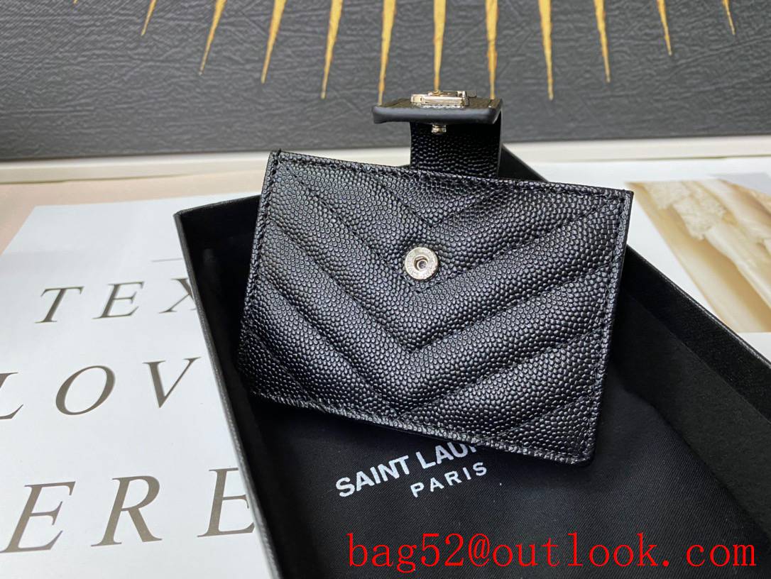 YSL Saint Laurent Monogram Business Card Case Purse in Grain Leather Silver 607907