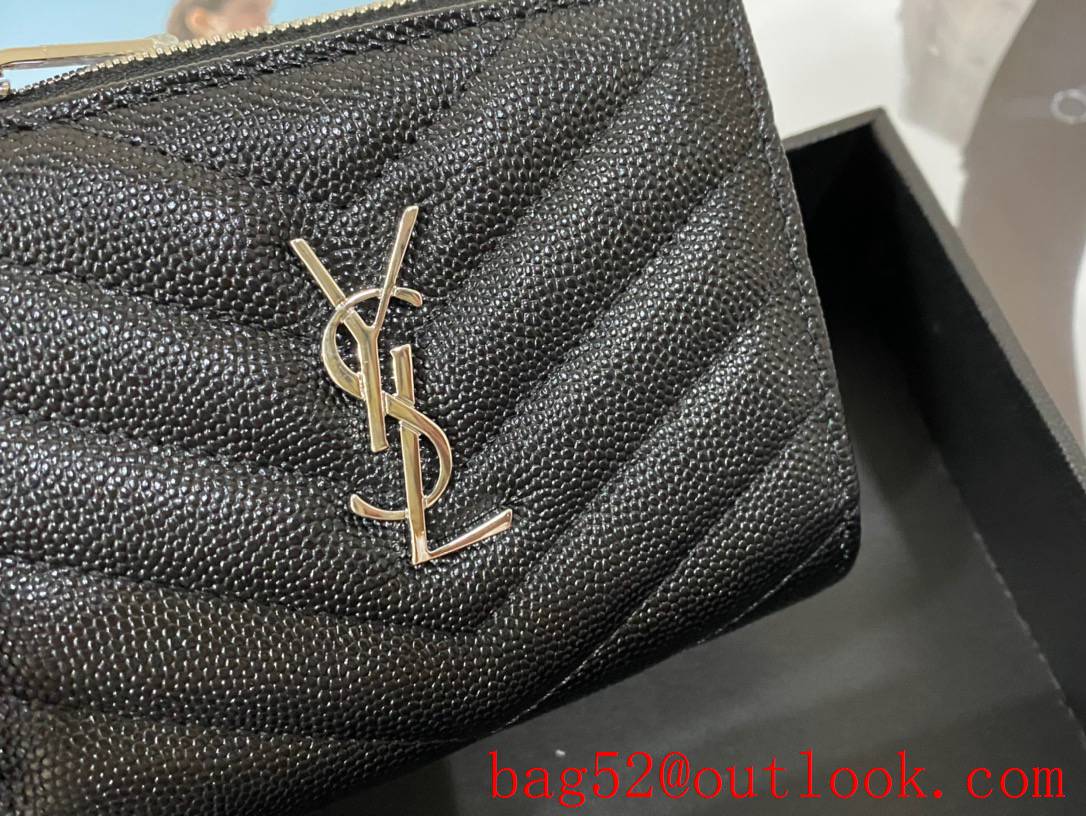 YSL Saint Laurent Monogram Bi-Fold Wallet Purse in Grain Leather Silver 459738