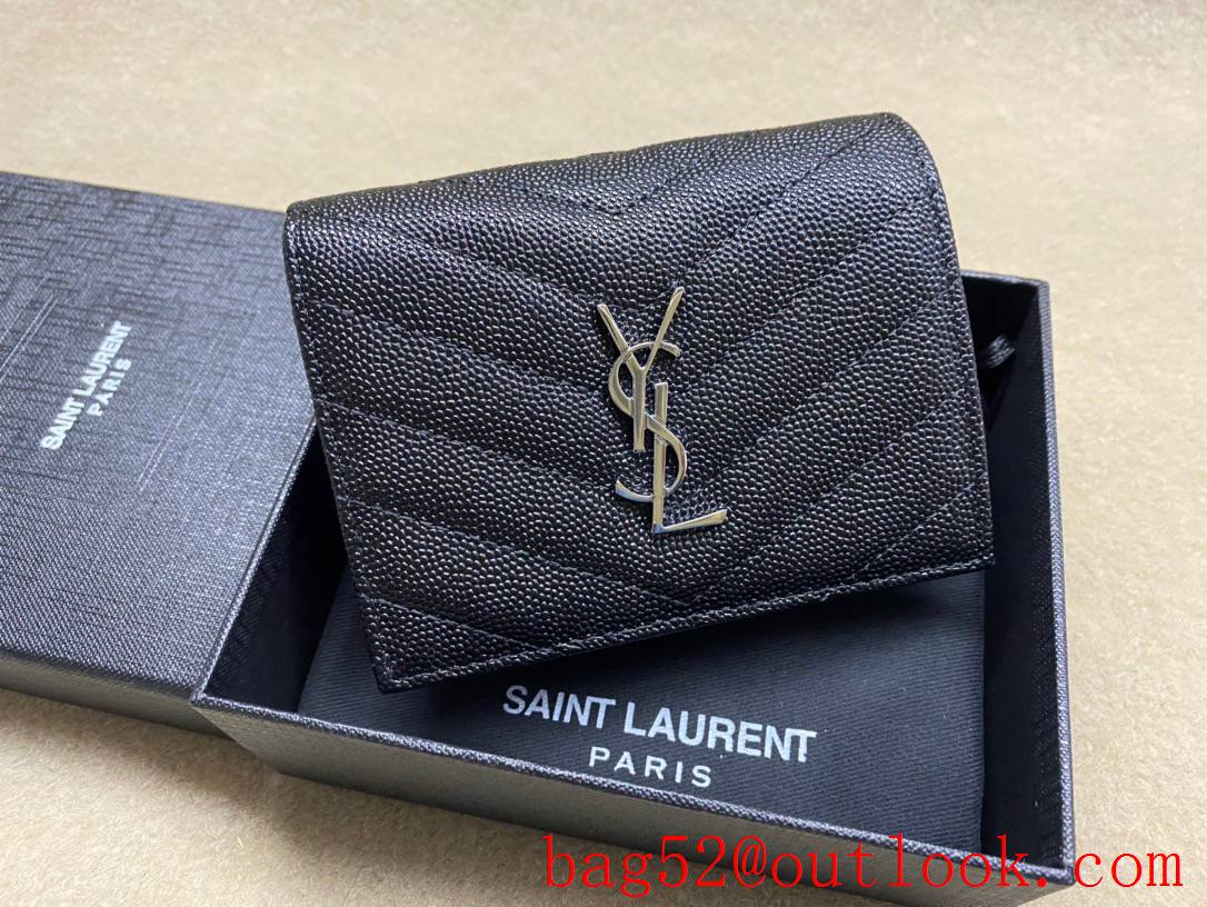 YSL Saint Laurent Monogram Short Wallet Card Case in Grain Leather Silver 459738
