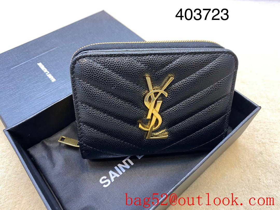 YSL Saint Laurent Leather Monogram Compact Zip Around Wallet Purse Black 403723