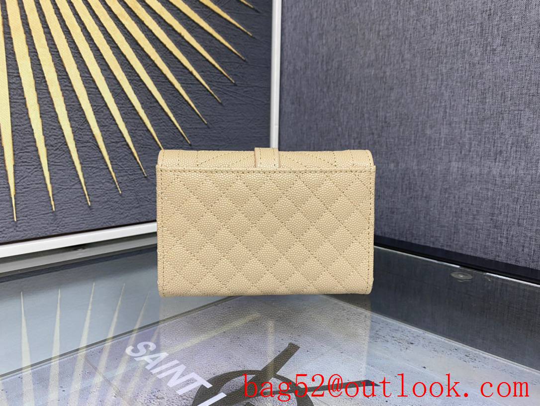 YSL Saint Laurent Calf Leather Monogram Small Envelope Wallet Purse Beige 651026