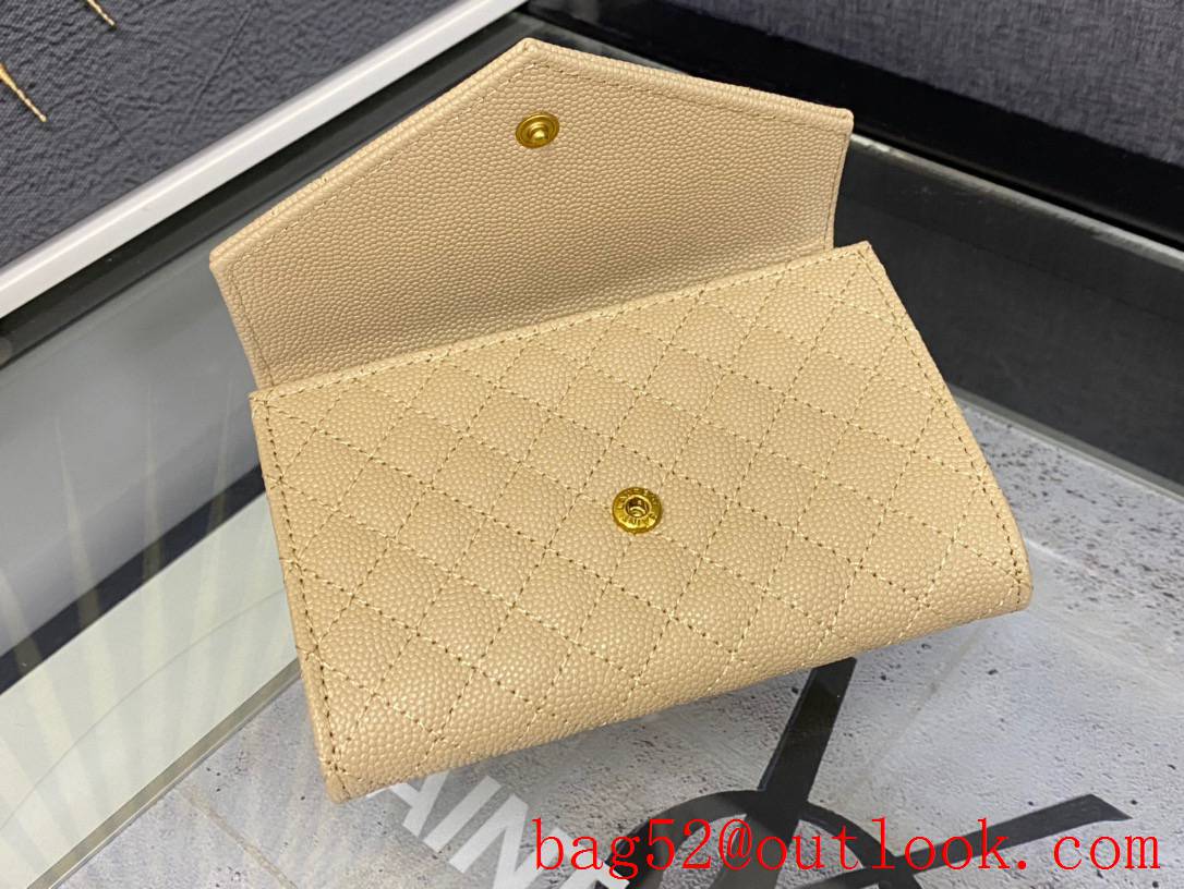 YSL Saint Laurent Calf Leather Monogram Small Envelope Wallet Purse Beige 651026