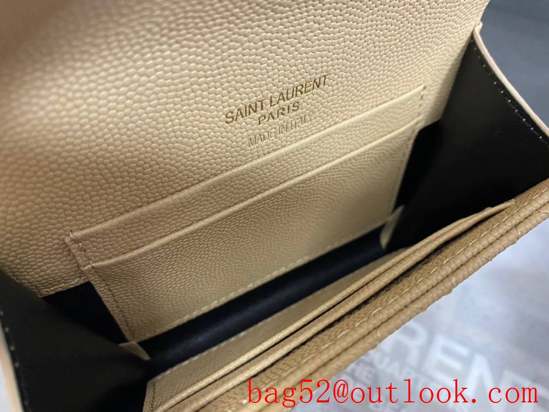 YSL Saint Laurent Calf Leather Monogram Small Envelope Wallet Purse Beige 651026