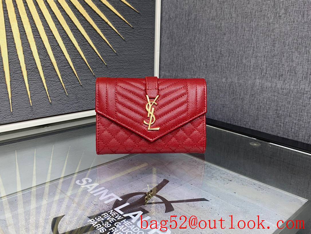 YSL Saint Laurent Calf Leather Monogram Small Envelope Wallet Purse Red 651026
