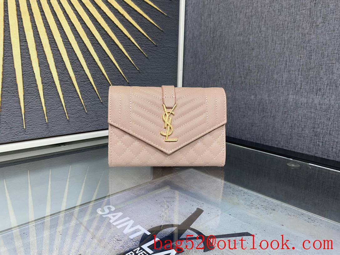 YSL Saint Laurent Calf Leather Monogram Small Envelope Wallet Purse Pink 651026