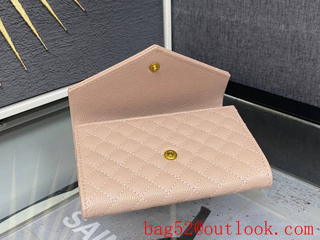 YSL Saint Laurent Calf Leather Monogram Small Envelope Wallet Purse Pink 651026