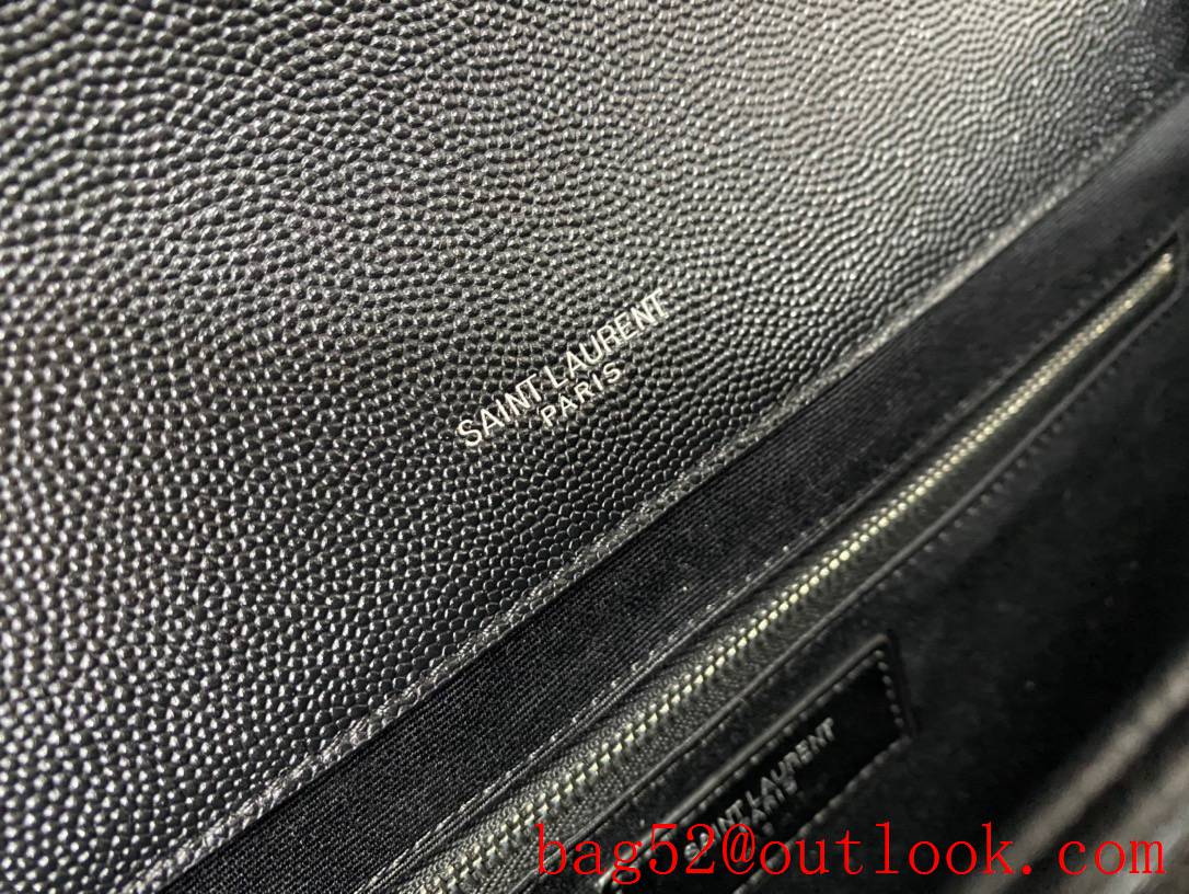 YSL Saint Laurent Monogram Large Envelope Bag Handbag in Grain Leather Silver 487198