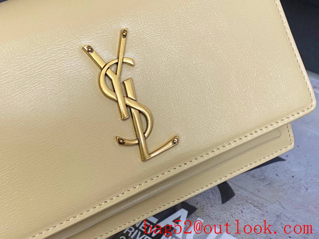 YSL Saint Laurent Sunset Chain Wallet Bag in Calfskin Leather Beige 533026