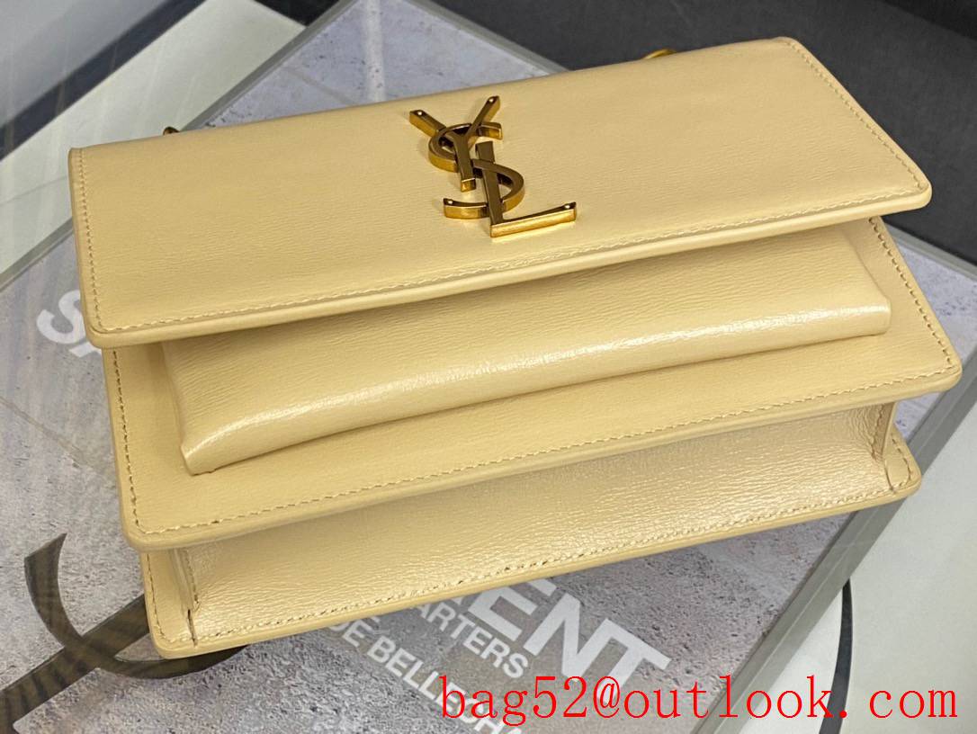 YSL Saint Laurent Sunset Chain Wallet Bag in Calfskin Leather Beige 533026