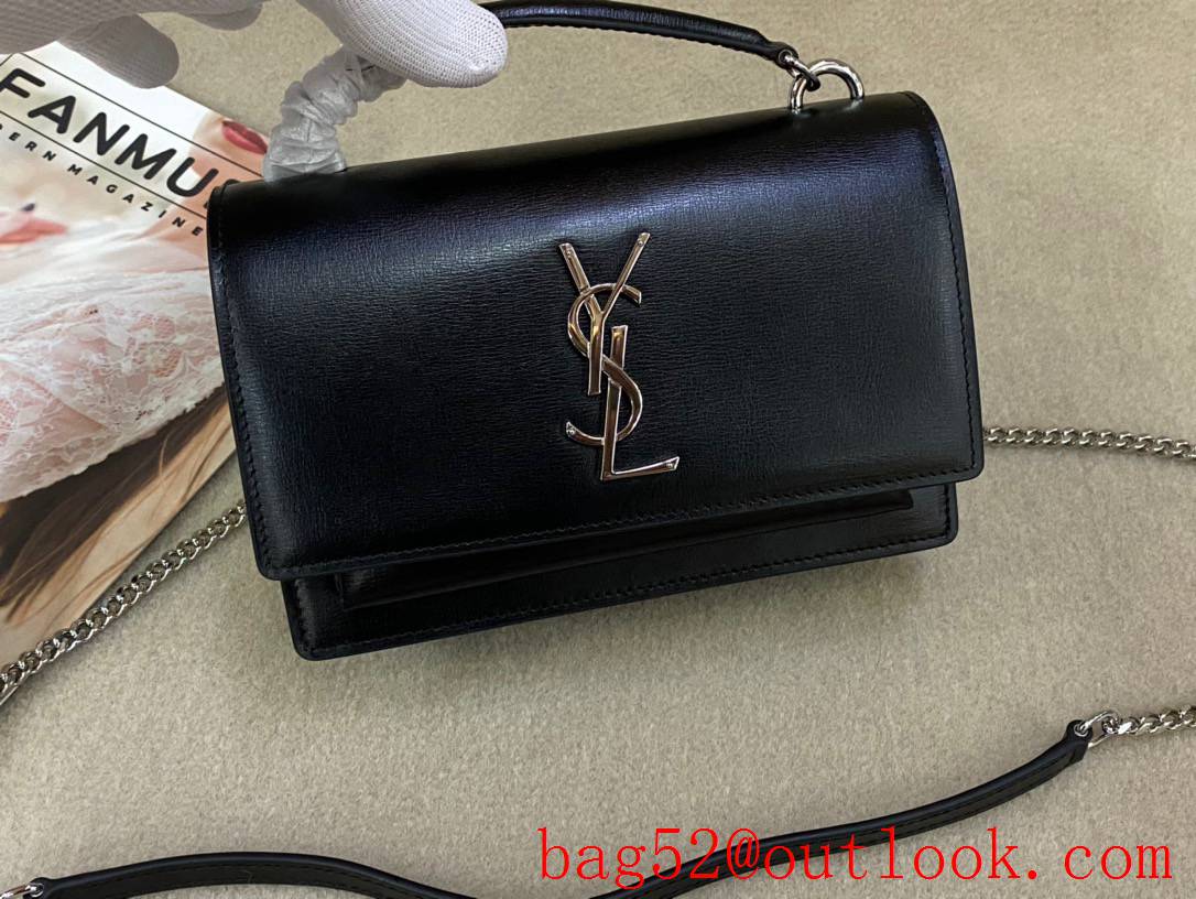 YSL Saint Laurent Sunset Chain Wallet Bag in Calfskin Leather Black Silver 533026