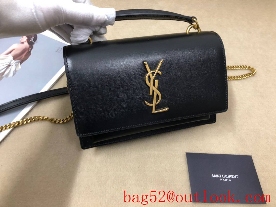 YSL Saint Laurent Sunset Chain Wallet Bag in Calfskin Leather Black Gold 533026