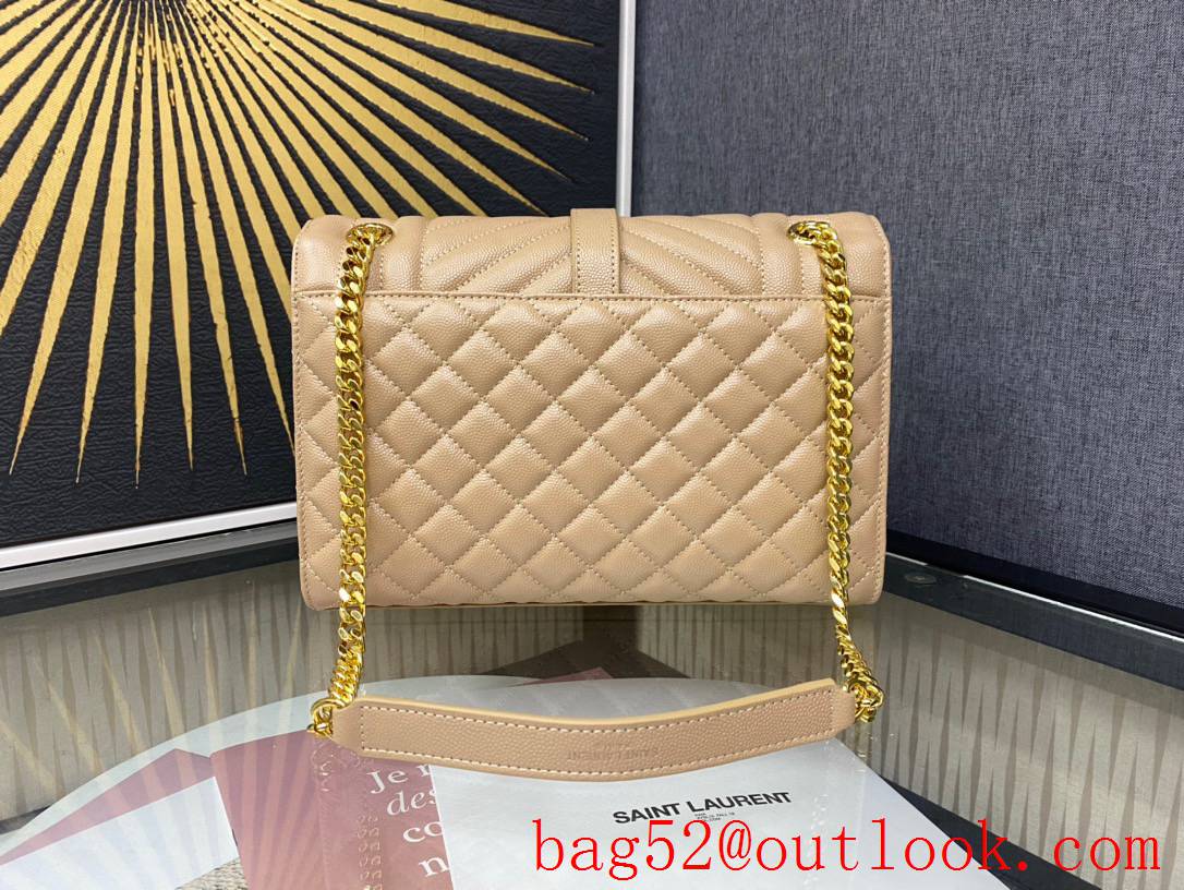 YSL Saint Laurent Monogram Medium Envelope Bag Handbag Grain Leather Beige 487206