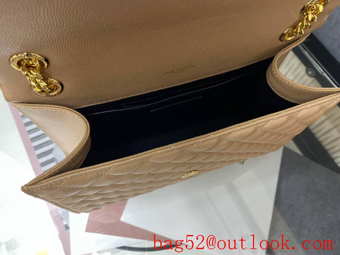 YSL Saint Laurent Monogram Medium Envelope Bag Handbag Grain Leather Beige 487206