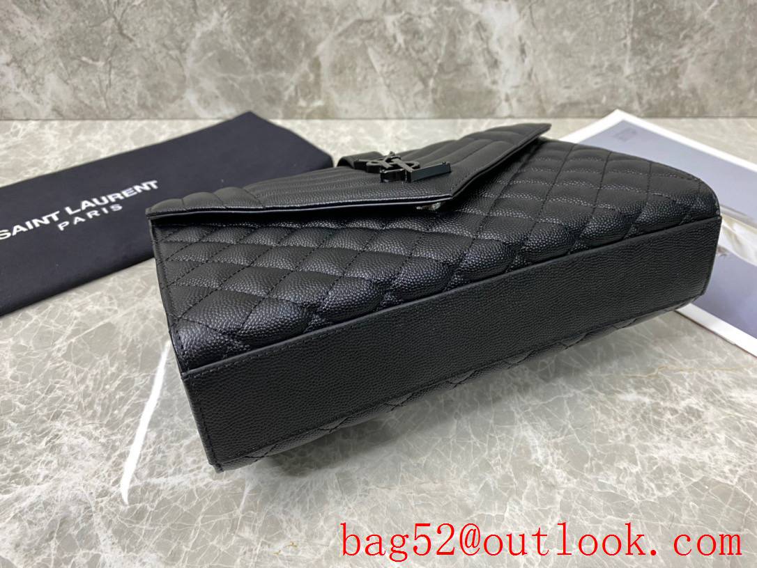 YSL Saint Laurent Monogram Medium Envelope Bag Handbag Grain Leather Black 487206