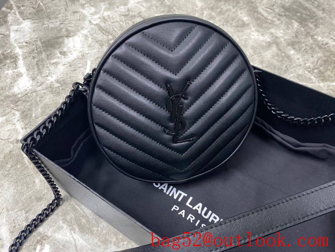 YSL Saint Laurent Vinyle Round Camera Bag in Quilted Leather Black 610436