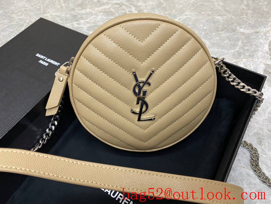 YSL Saint Laurent Vinyle Round Camera Bag in Quilted Leather Beige 610436