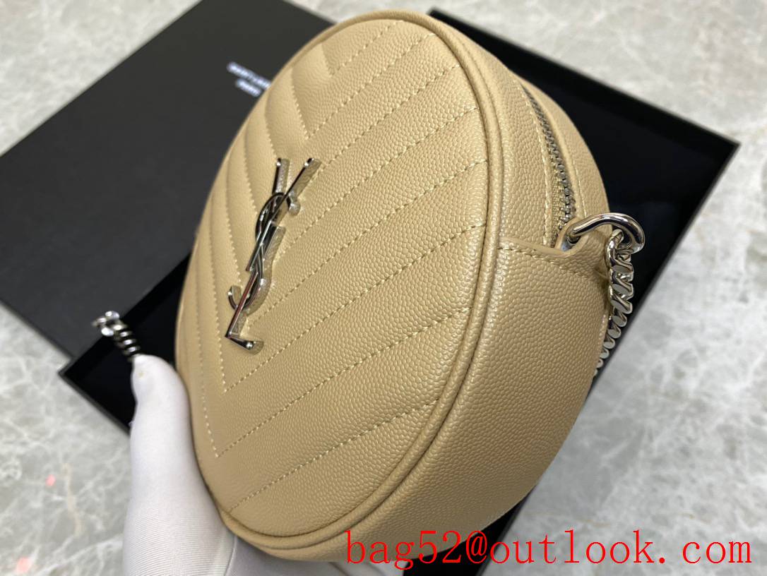 YSL Saint Laurent Vinyle Round Camera Bag in Quilted Leather Beige 610436