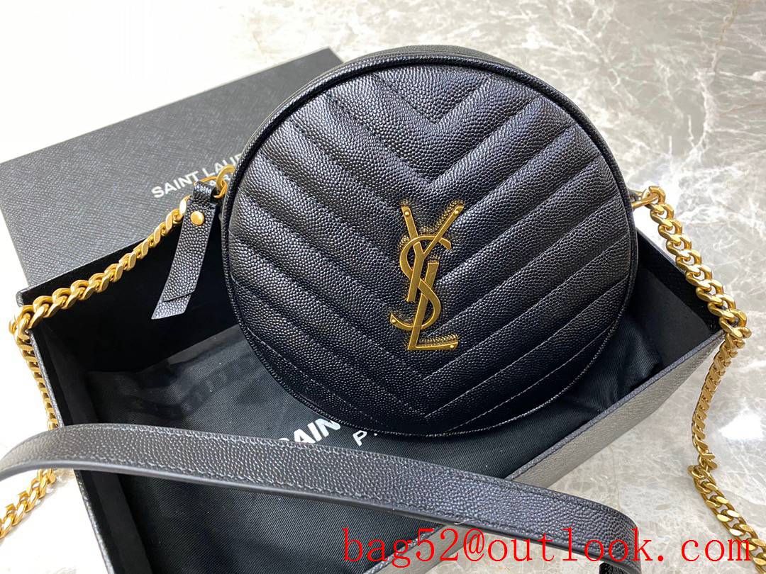 YSL Saint Laurent Vinyle Round Camera Bag in Quilted Leather Black Gold 610436
