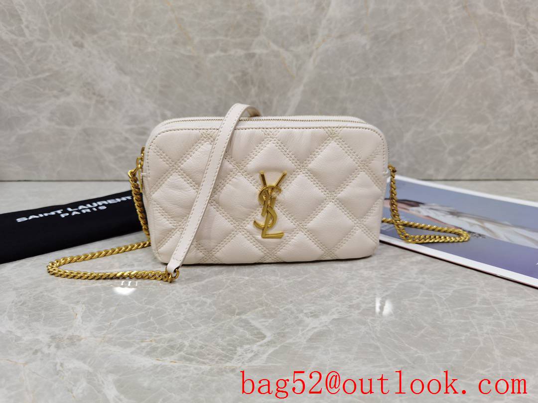 YSL Saint Laurent Becky Double-zip Pouch Bag in Lambskin Leather Cream 608941