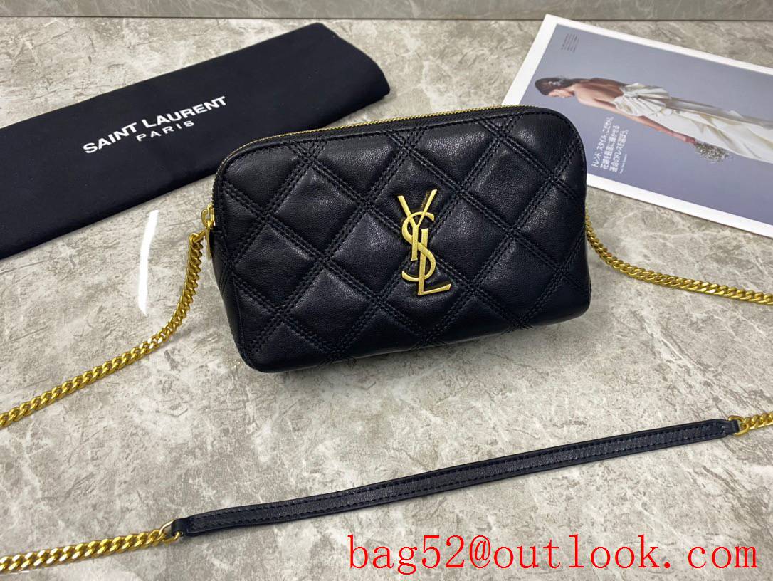 YSL Saint Laurent Becky Double-zip Pouch Bag in Lambskin Leather Black 608941