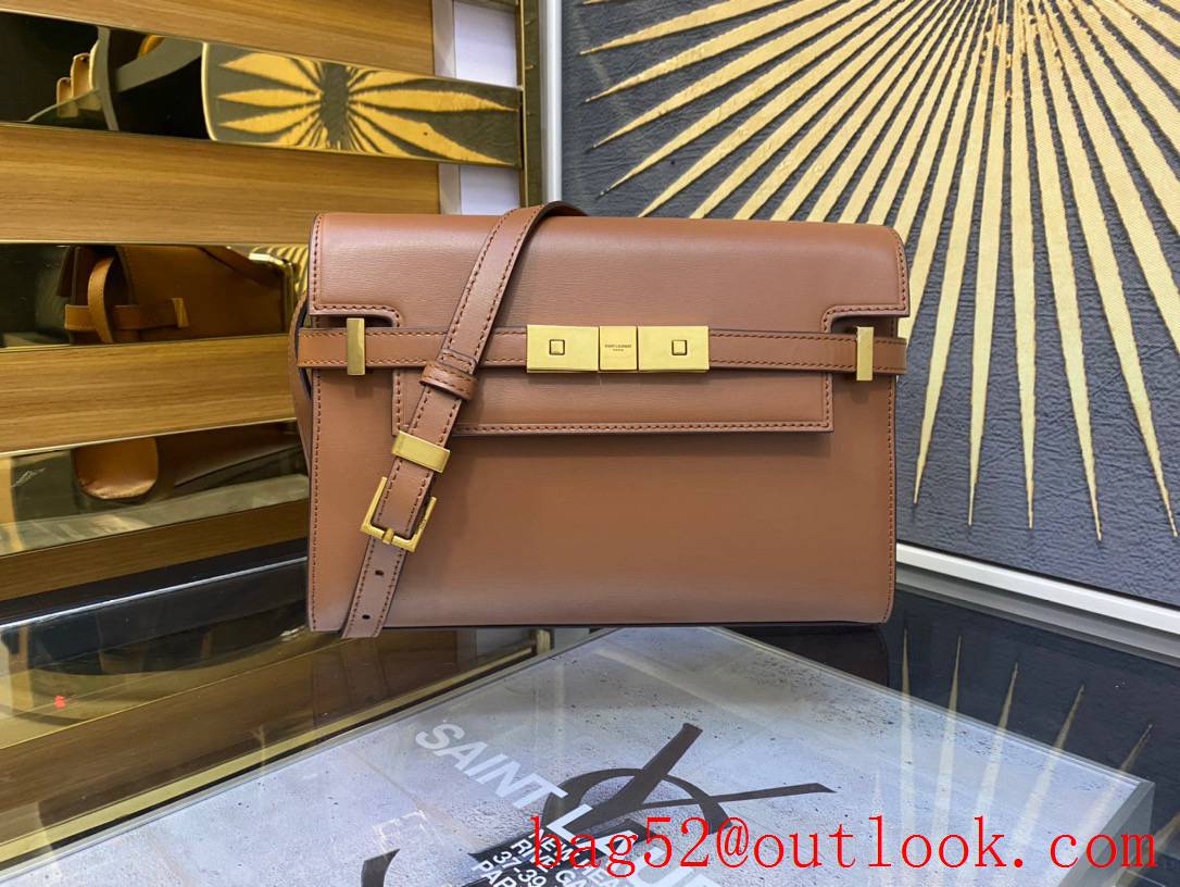 YSL Saint Laurent Manhattan Small Shoulder Bag Handbag in Calf Leather Brown 675626