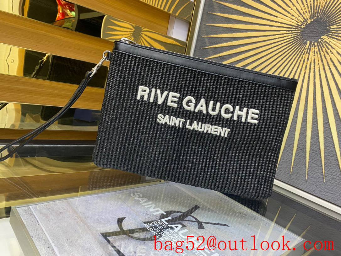 YSL Saint Laurent Rive Gauche Clutch Purse Handbag Black 413444