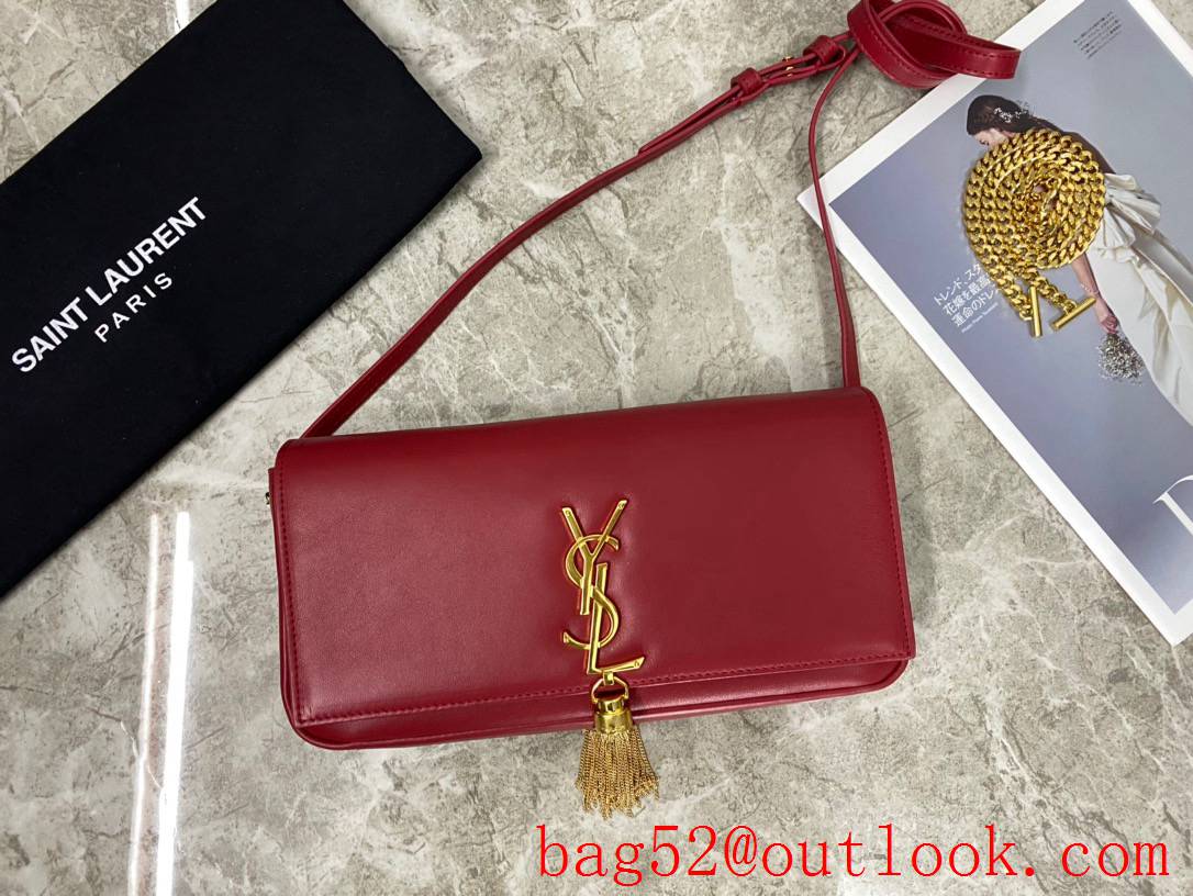 YSL Saint Laurent Kate 99 Baguette Lambskin Bag with Tassel Red 604276