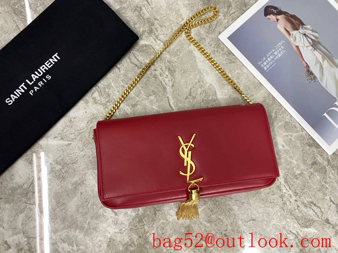 YSL Saint Laurent Kate 99 Baguette Lambskin Bag with Tassel Red