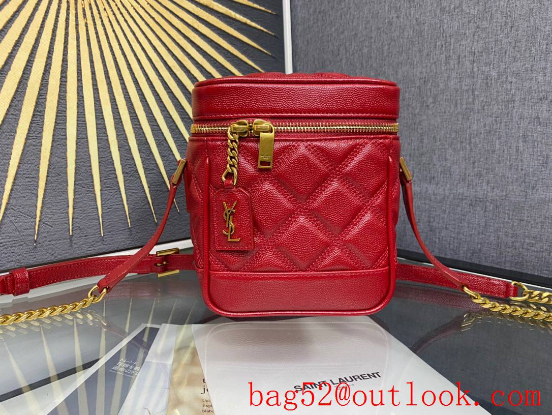 YSL Saint Laurent 80s Vanity Shoulder Bag in Quilted Grain Leather Red 649779