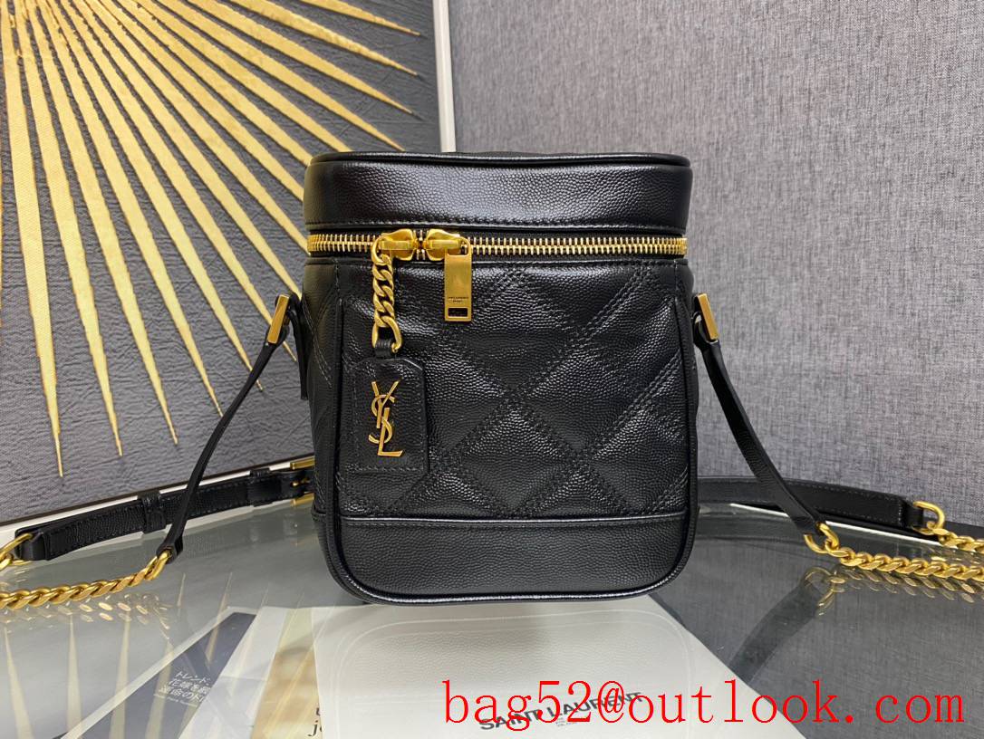 YSL Saint Laurent 80s Vanity Shoulder Bag in Quilted Grain Leather Black 649779
