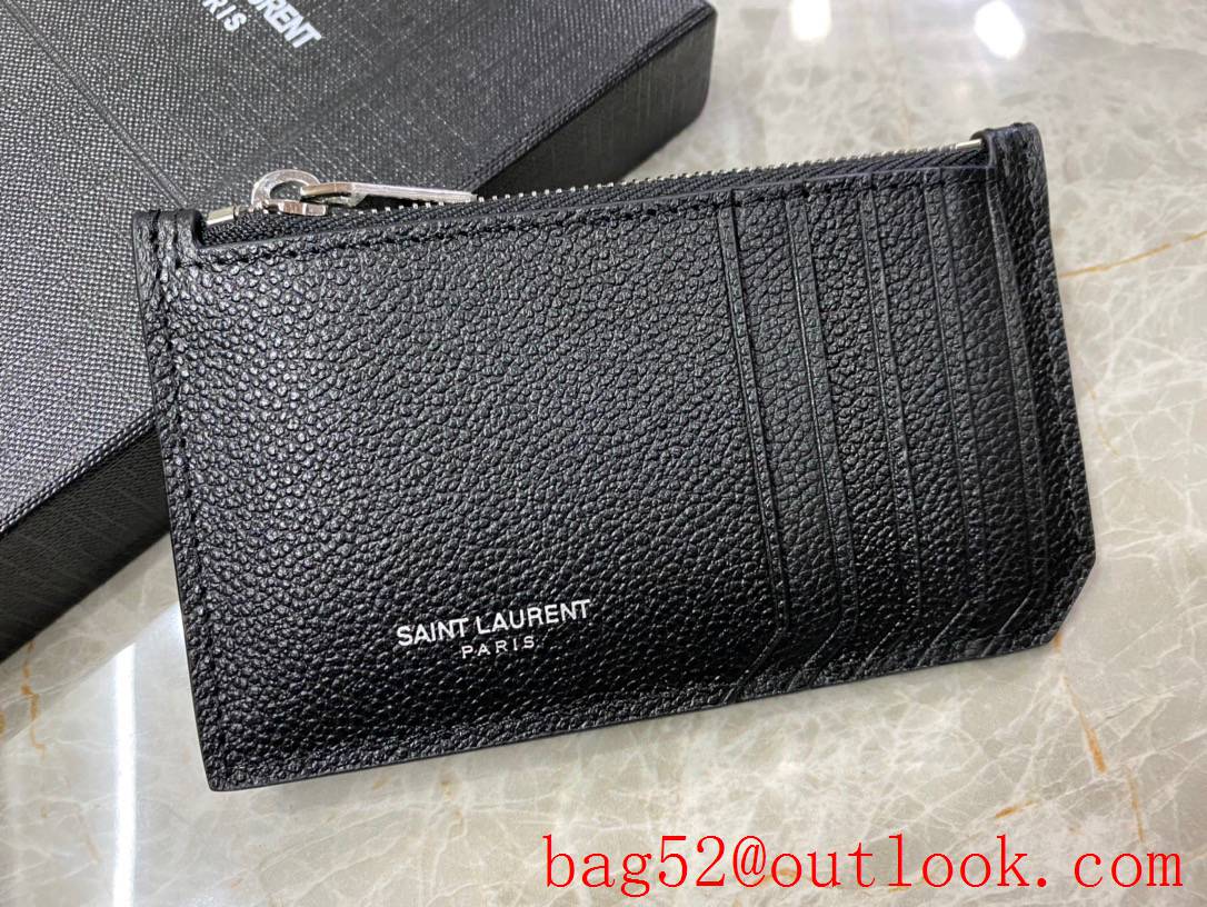 YSL Saint Laurent Fragments Zipped Card Case in Grained leather Black 631992