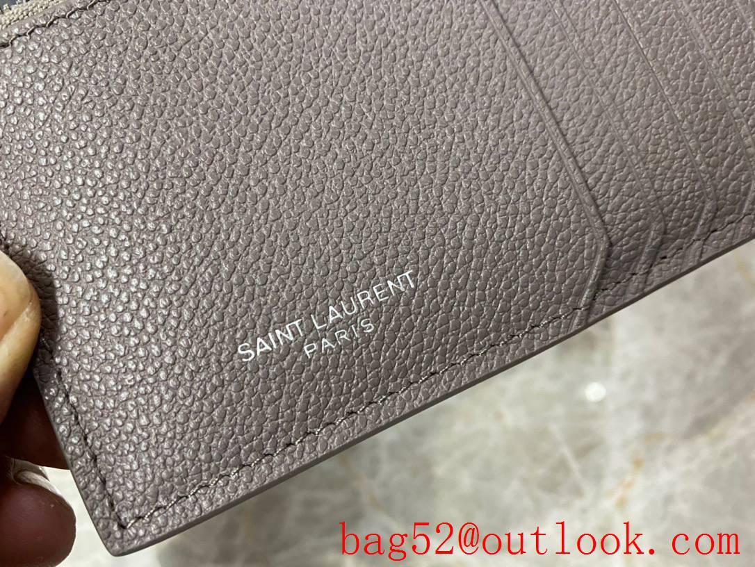 YSL Saint Laurent Fragments Zipped Card Case in Grained leather Gray 631992