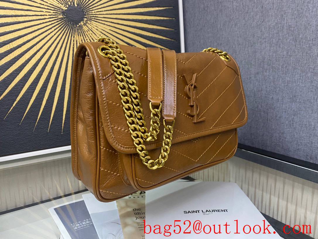 YSL Saint Laurent Niki Medium Bag Handbag in Crinkled Leather Tan 498894
