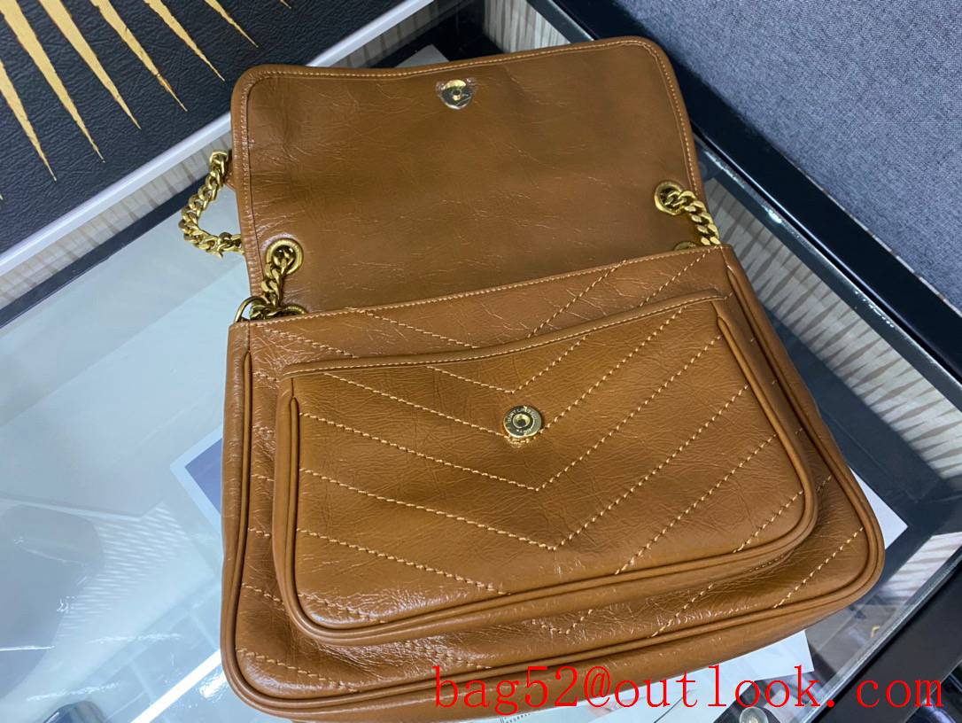 YSL Saint Laurent Niki Medium Bag Handbag in Crinkled Leather Tan 498894