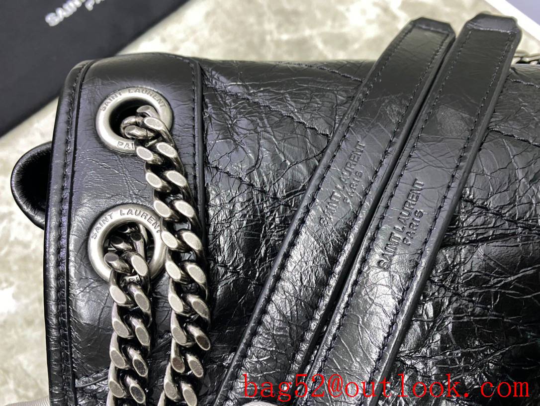 YSL Saint Laurent Niki Large Bag Handbag in Crinkled Leather Black 498830